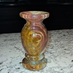 Vintage Natural Banded Marbled Onyx Vase /Candle Holder From Pakistan